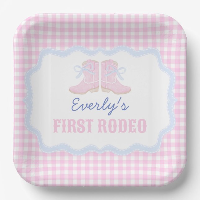 Preppy Rodeo First Birthday Cowgirl Boots Paper Plates (Front)