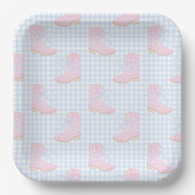 Preppy Rodeo First Birthday Cowgirl Boots Paper Plates (Front)
