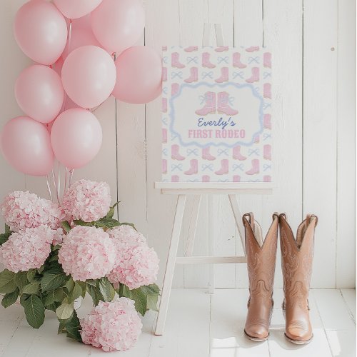 Preppy Rodeo First Birthday Cowgirl Boots Poster