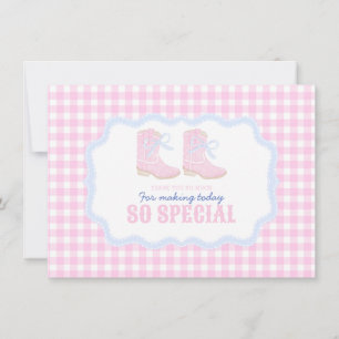 Preppy Rodeo First Birthday Cowgirl Boots Thank You Card