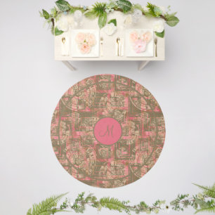 Preppy Rose Colored Time Machine Round Rug