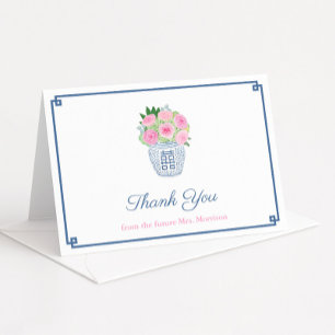 Preppy Roses Ginger Jar Bridal Shower Personalized Letterpress Thank You Card