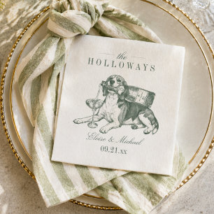 Preppy Sage Green Beagle Champagne Wedding Napkins