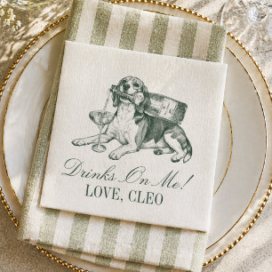 Preppy Sage Green Beagle Champagne Wedding Napkins