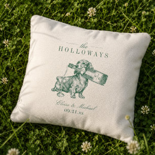 Preppy Sage Green Dachshund Champagne Wedding Cornhole Bags