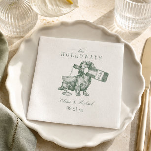Preppy Sage Green Dachshund Champagne Wedding Napkins