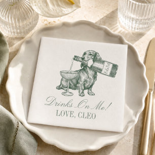 Preppy Sage Green Dachshund Champagne Wedding Napkins