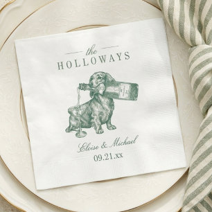 Preppy Sage Green Dachshund Champagne Wedding Napkins
