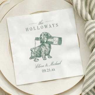 Preppy Sage Green Dachshund Champagne Wedding Napkins