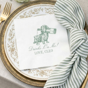Preppy Sage Green Dachshund Champagne Wedding Napkins