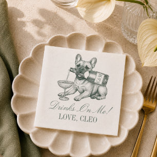 Preppy Sage Green French Bulldog Champagne Wedding Napkins