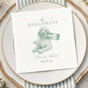 Preppy Sage Green Golden Doodle Champagne Wedding Napkins