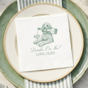 Preppy Sage Green Golden Doodle Champagne Wedding Napkins