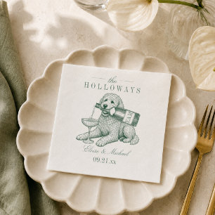 Preppy Sage Green Golden Doodle Champagne Wedding Napkins