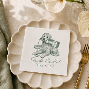Preppy Sage Green Golden Doodle Champagne Wedding Napkins