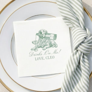 Preppy Sage Green Golden Retriever Wedding Napkins