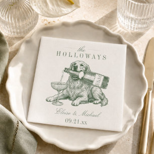 Preppy Sage Green Golden Retriever Wedding Napkins
