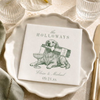 Preppy Sage Green Golden Retriever Wedding Napkins