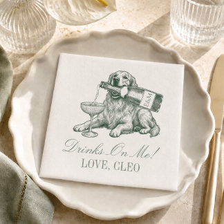 Preppy Sage Green Golden Retriever Wedding Napkins