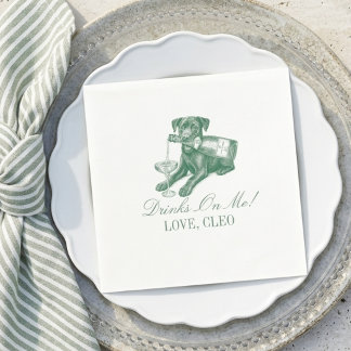 Preppy Sage Green Labrador Champagne Wedding Napkins