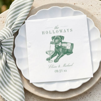 Preppy Sage Green Labrador Champagne Wedding Napkins