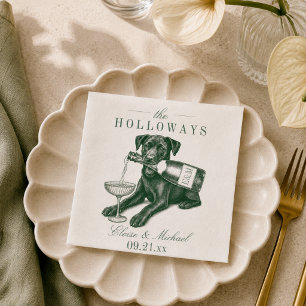 Preppy Sage Green Labrador Champagne Wedding Napkins