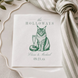 Preppy Sage Green Maine Coon Cat Champagne Wedding Napkins