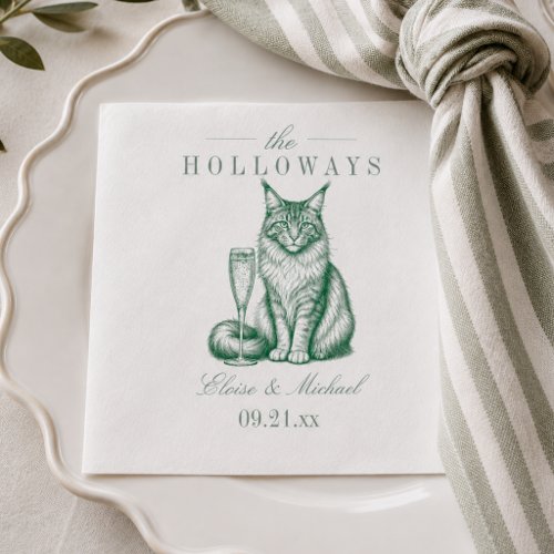 Preppy Sage Green Maine Coon Cat Champagne Wedding Napkins