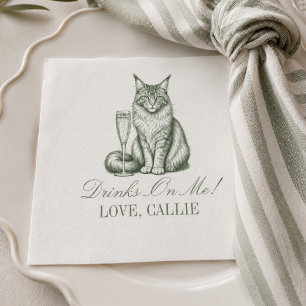 Preppy Sage Green Maine Coon Cat Champagne Wedding Napkins
