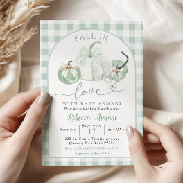 Preppy Sage Green Pumpkin Fall in Love Baby Shower Invitation