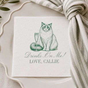 Preppy Sage Green Ragdoll Cat Champagne Wedding Napkins