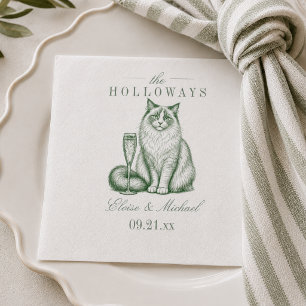 Preppy Sage Green Ragdoll Cat Champagne Wedding Napkins