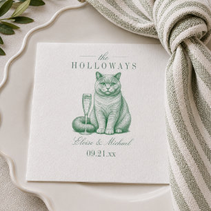 Preppy Sage Green Shorthair Cat Champagne Wedding Napkins