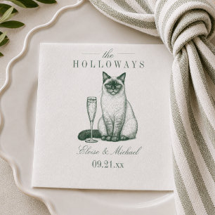 Preppy Sage Green Siamese Cat Champagne Wedding Napkins