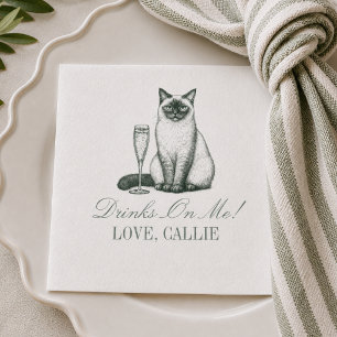 Preppy Sage Green Siamese Cat Champagne Wedding Napkins