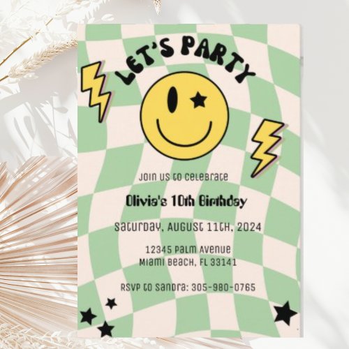 Preppy Sage Green Smile Party Birthday Invitation