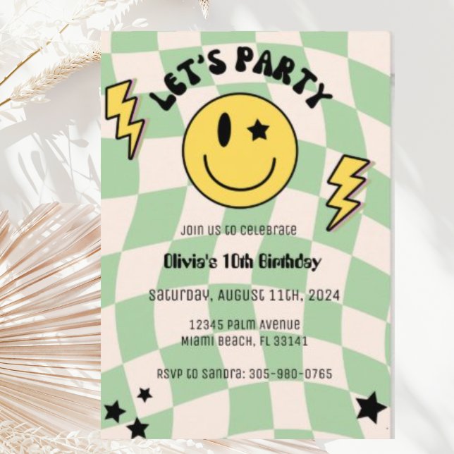 Preppy Sage Green Smile Party Birthday Invitation (Creator Uploaded)