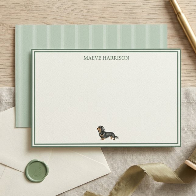Preppy Sage Green Stripe Dachshund Stationery (Preppy Sage Green Stripe Dachshund Stationery)