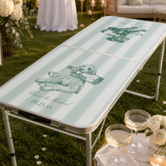 Preppy Sage Green Stripe Labrador Doodle Wedding Beer Pong Table