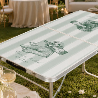 Preppy Sage Green Stripe Labrador Doodle Wedding Beer Pong Table