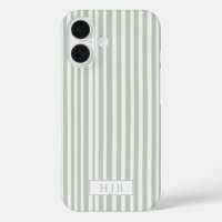 Preppy Sage Green Stripe Monogram Pretty iPhone 16