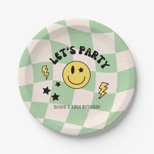 Preppy Sage Green Y2K Retro Birthday Paper Plate