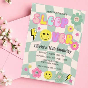 Preppy Sage Green Y2K Sleep Over Birthday Invitation