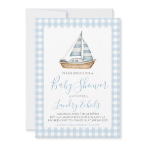 Preppy Sail boat Nautical Blue Boy Baby Shower Invitation