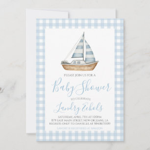 Preppy Sail boat Nautical Blue Boy Baby Shower Invitation