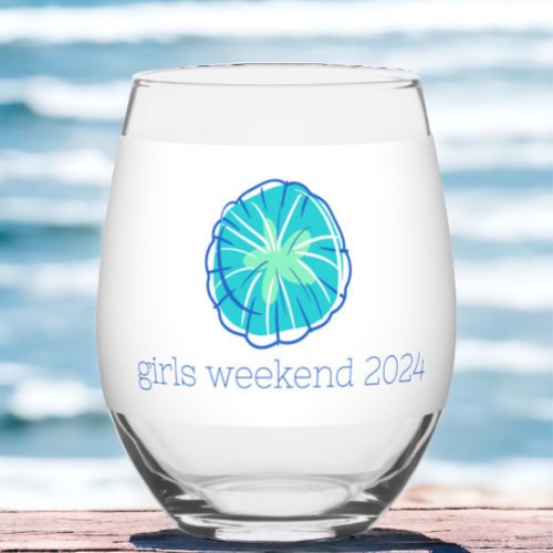 Preppy Sand Dollar Personalized Girls Weekend  Stemless Wine Glass