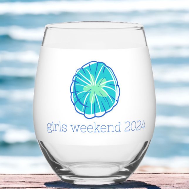 Preppy Sand Dollar Personalized Girl's Weekend  Stemless Wine Glass (Creator Uploaded)