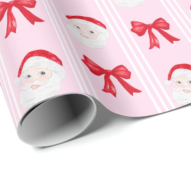 Preppy Santa and bows Christmas grandmillennial  Wrapping Paper (Roll Corner)