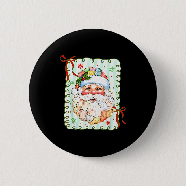 Preppy Santa Claus Christmas Patchwork Santa Xmas  Button (Front)