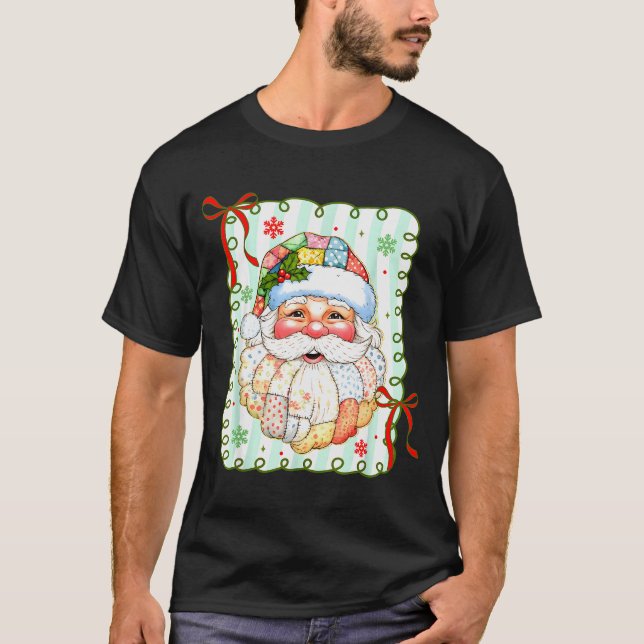 Preppy Santa Claus Christmas Patchwork Santa Xmas  T-Shirt (Front)